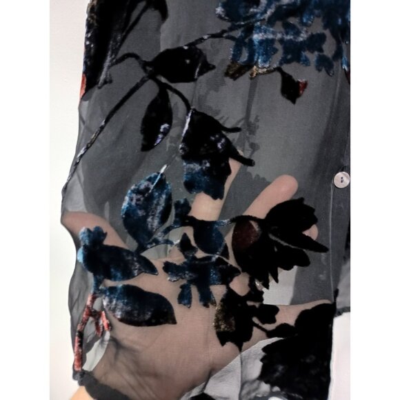 VTG Y2K Spenser Jeremy Top Womens Size 8 Black Burnout Velvet Floral Silk Gothic - Picture 3 of 12